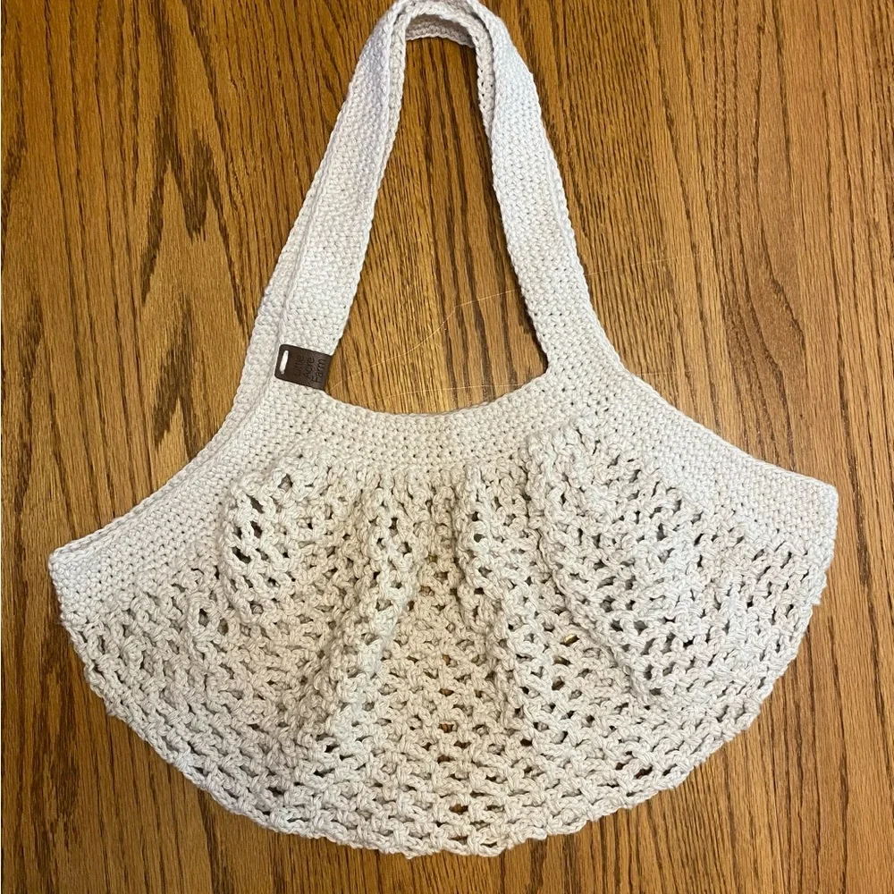 Crocheted Cream Shoulder Bag with Mesh Design  100%cotton